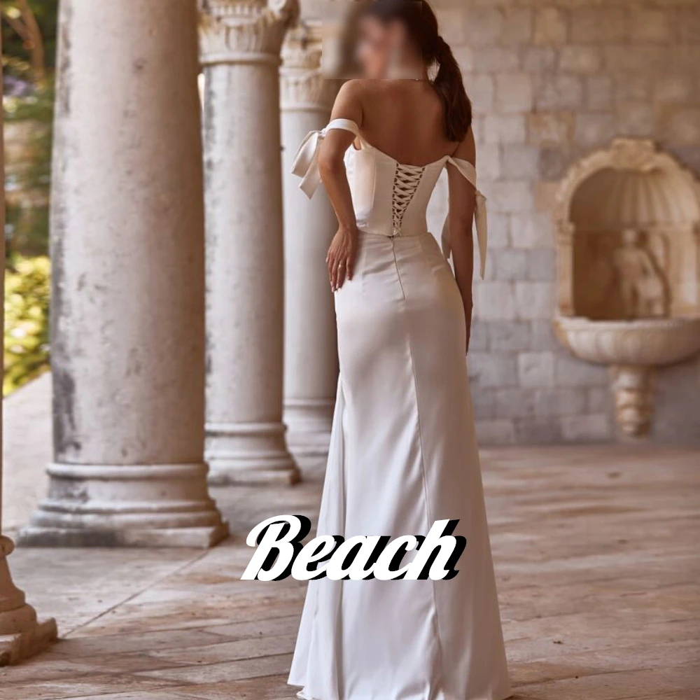 Beach Off the Shoulder Sweetheart Side Silt Sweep Train Floor Length Bow Lace up Back Bespoke Occasion Gowns Bridesmaid Charming