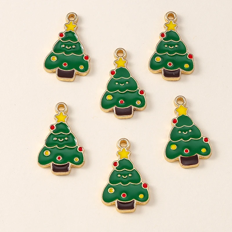 

20pcs 14x22mm Cute Enamel Christmas Tree Charms Pendants for Jewelry Making New Year Necklaces Earrings Accessories DIY Gifts