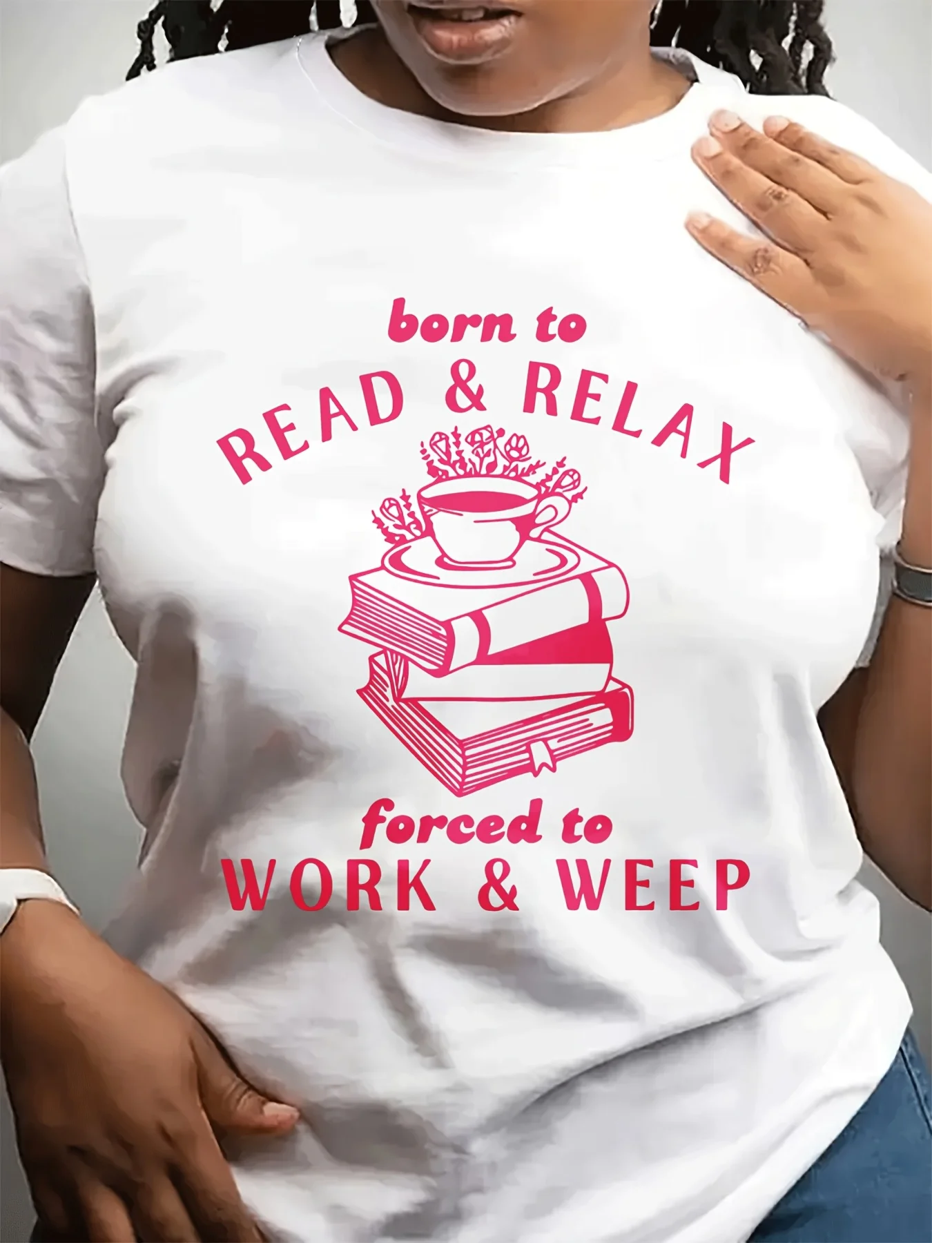 Valentine'S Day Women'S Round-neck Fashionable Casual T-shirt Pink Letter Patterns Reading Relaxation Theme Aesthetic Clothes