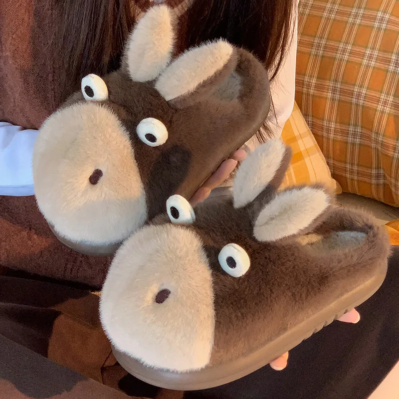 

Couple 2025 Autumn/Winter New Collection Designer Cotton Slippers Cute Little Milk Donkey Warm Shoes for Women Home Slides Shoes