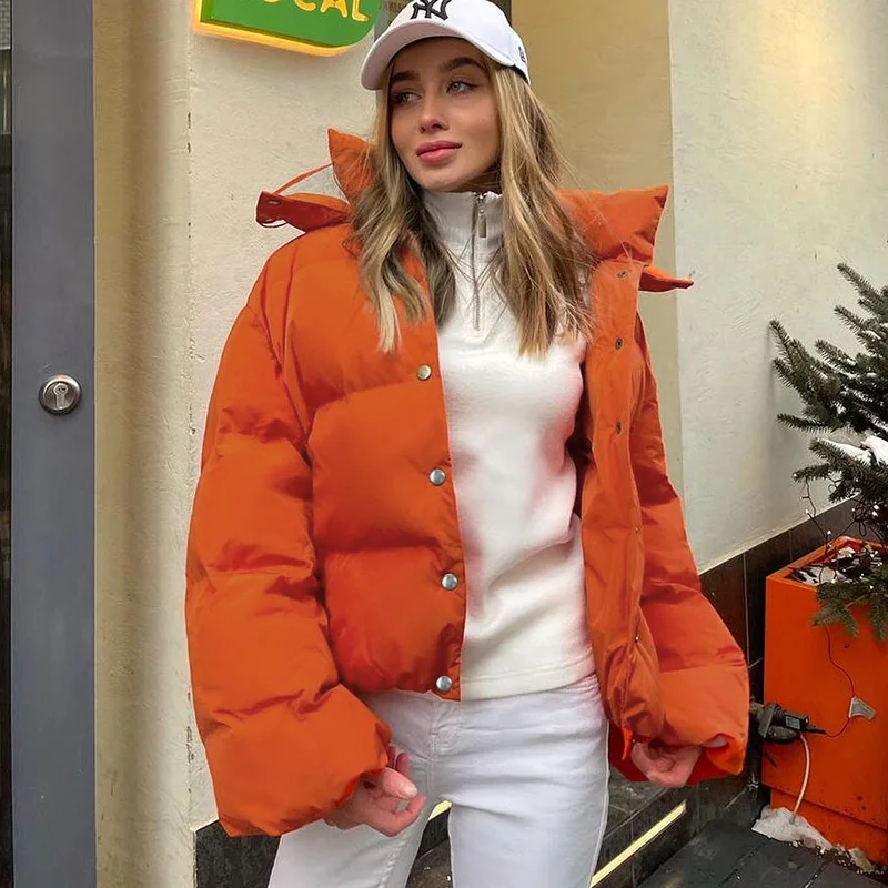 

2022 New Winter Women Cotton Puffer Black Warm Jackets Coats Fashion Casual Windproof Hoodies Coats