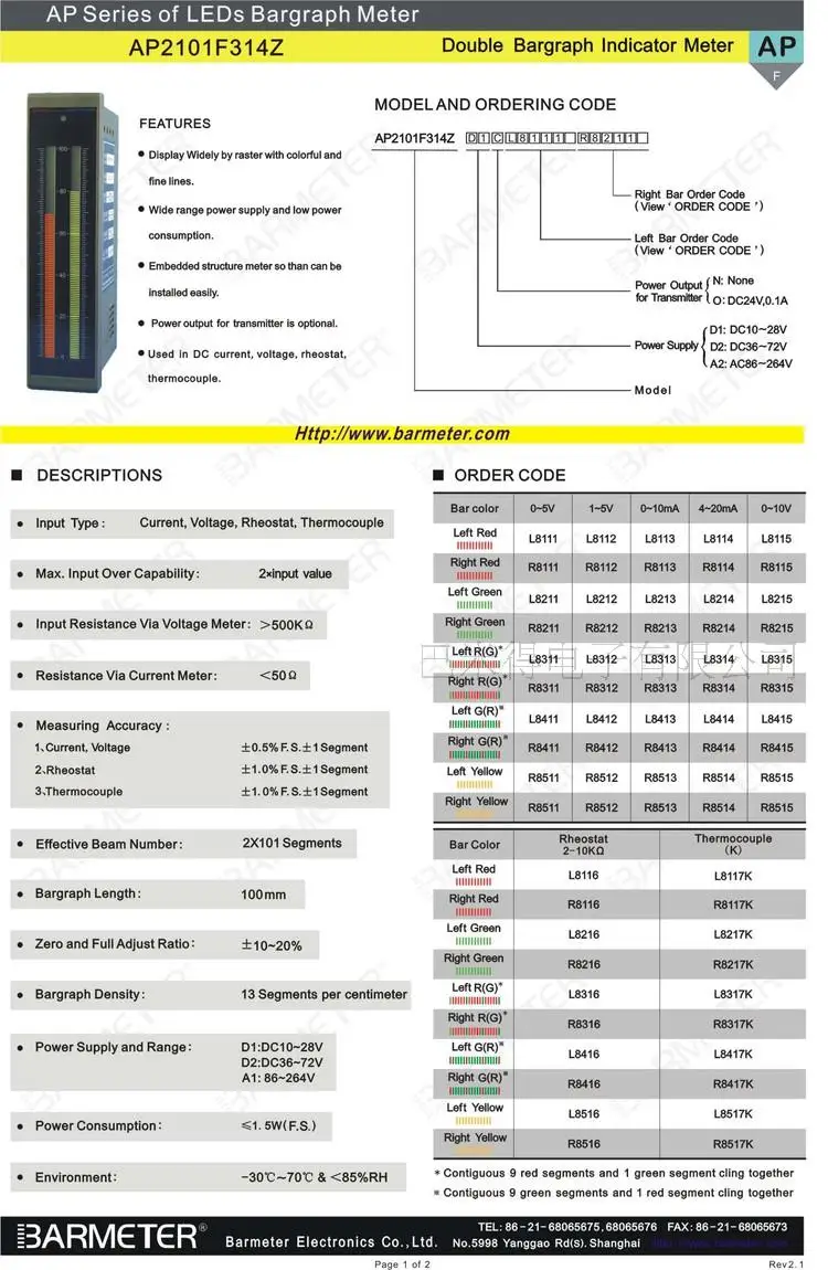 101seg Double LED Bargraph Meter Water Level Controller Led Monitors Liquid Level Meter-2X4-20mA Input signal Red/Green