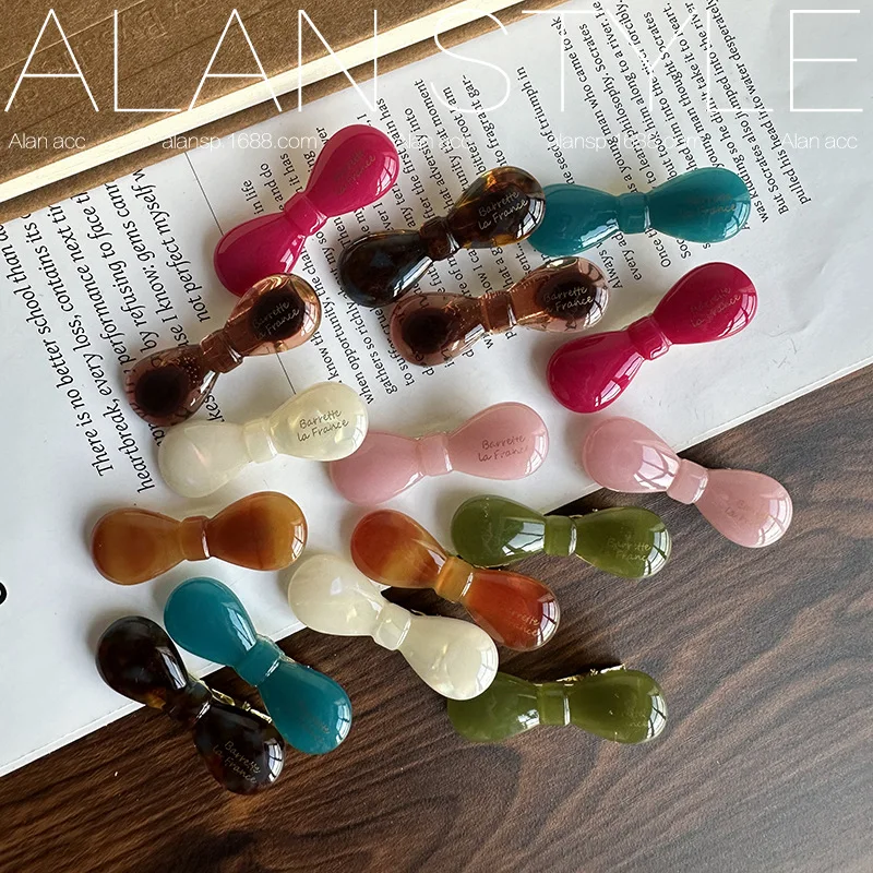 Premium Acetate Bow Side Hair Clips 2026 New Invisible Heart Shape Duckbill Forehead Bangs Baby Hair Grips
