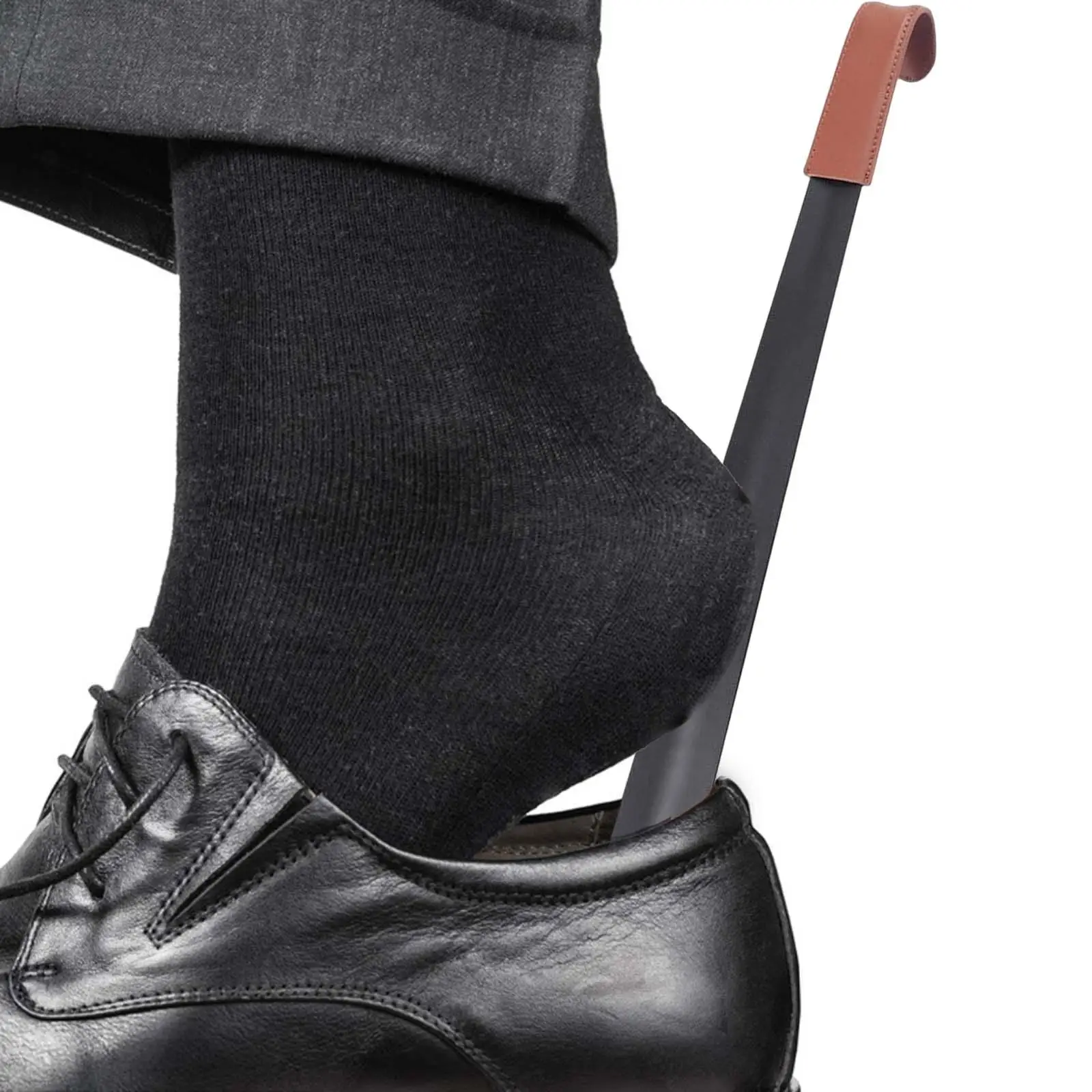 휴대용 가죽 구둣주걱 긴 손잡이 신발 착용 도우미 42cm 부츠용 구둣주걱