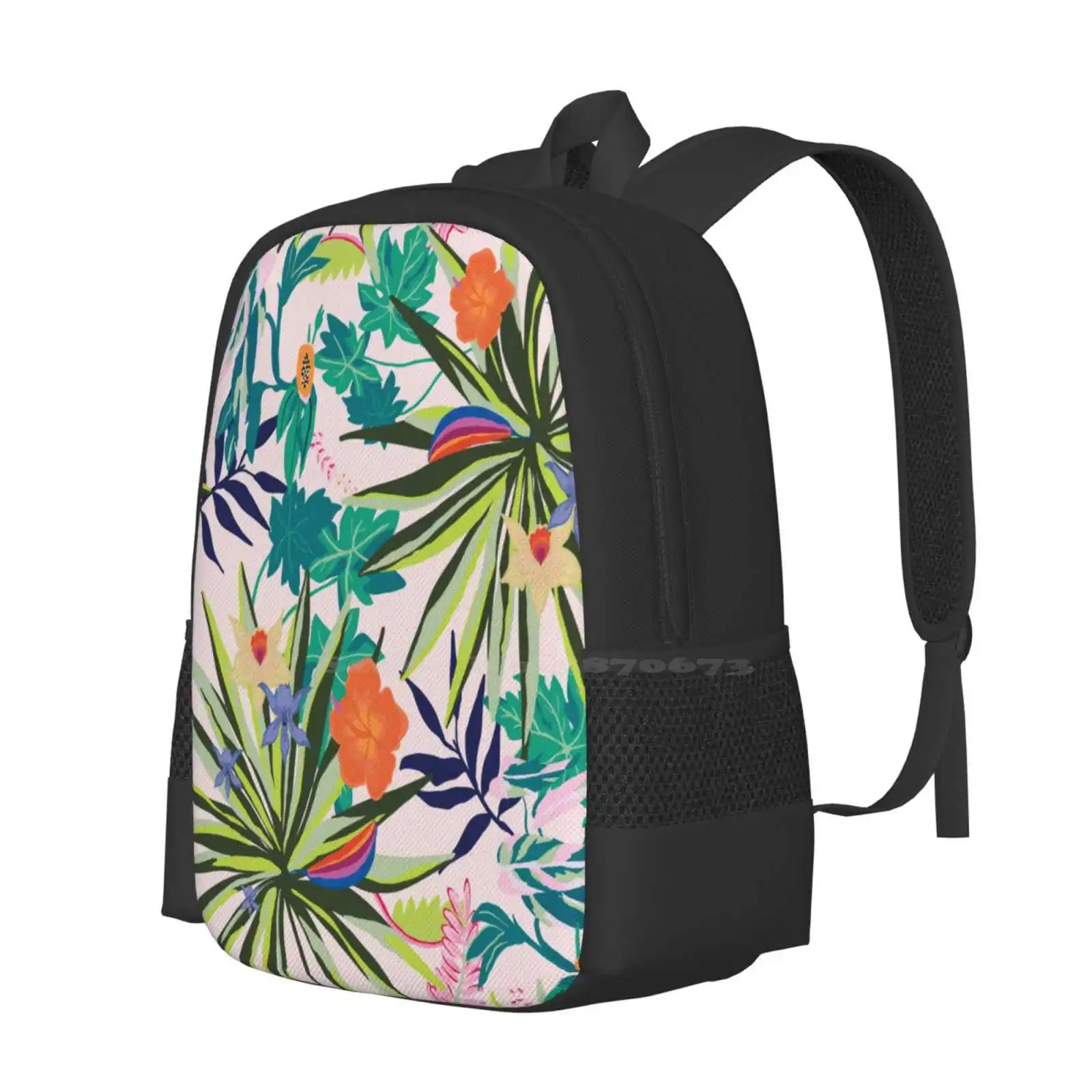 Pink Caribbean Hot Sale Schoolbag Backpack Fashion Bags Botany Botanical Leaves And Flowers Plants Nature