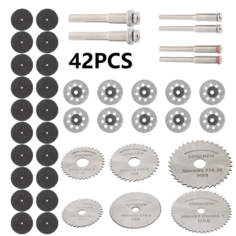 

42PCS Mini Abrasive Diamond Cutting Disc Set HSS Circular Saw Blade Rotary Woodworking Tool For Dremel Rotary Tools