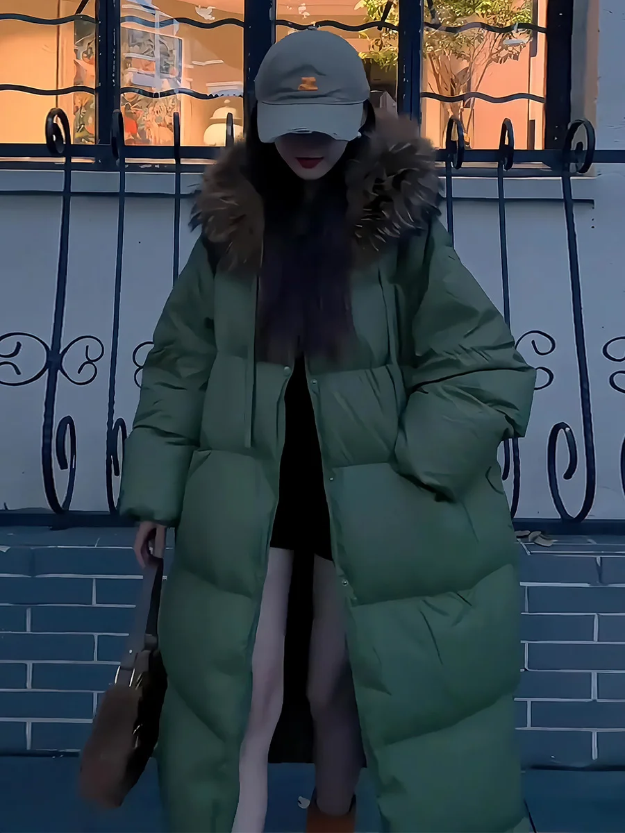 Jaet largo de plumas para mujer 2024 invierno nuevo Sle Commute Sle blanco Du abajo abrigo con cuello de piel moderno perezoso de gama alta F...