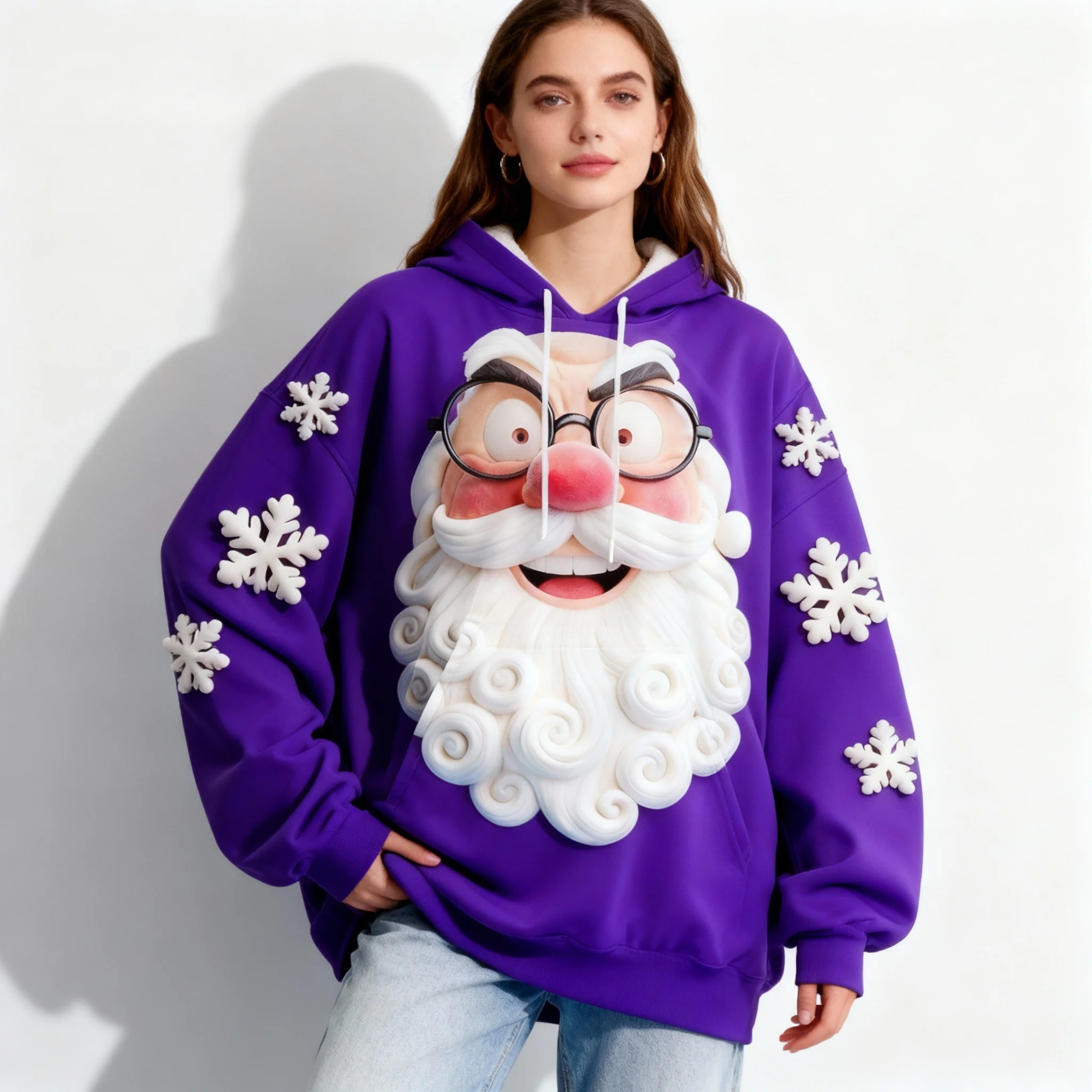 الخريف والشتاء عيد الميلاد لطيف الملونة مهرج قبعة سانتا كلوز هوديي أزياء الشارع المتضخم المرأة الكبار والأطفال أعلى #5