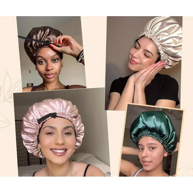 

Мягкая розовая регулируемая атласная шапочка для сна, двусторонняя, двухслойная, гипоаллергенная, для взрослых, в оттенках розового цвета