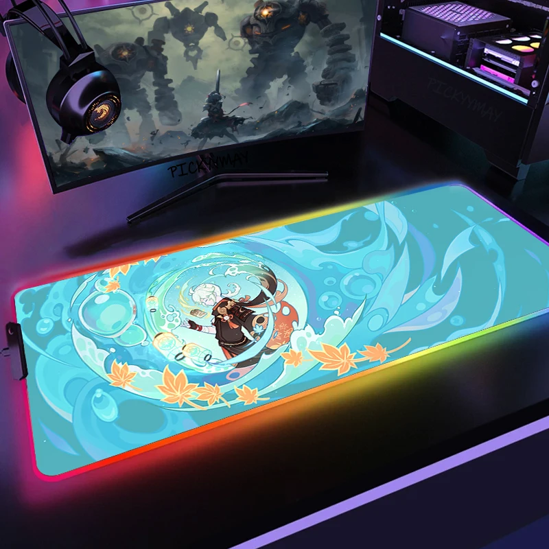 

Genshin Impact LED Gaming Mousepads Large Backlight Desk Mat 39.3x19.6in Gamer Mousepad Anime RGB Mouse Pad Luminous Mouse Mat