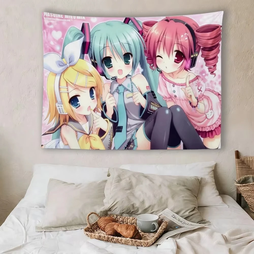 M-Mikus Girl Group Tapestry Anime Kawaii Lager To Small Tapestry Home Decor and Family Party Tapestry Suitable For Bedroom House
