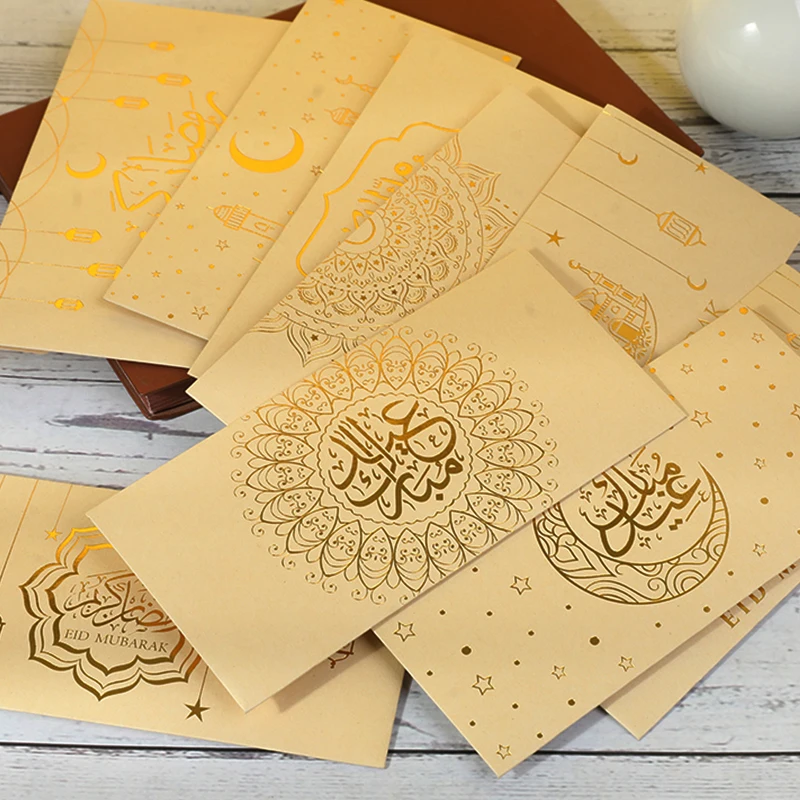 9/18Pcs Eid Mubarak Cash Envelopes Money Invitation Blessing Card Holder Gift Bag Ramadan Decoration Islamic Muslim Party Supply