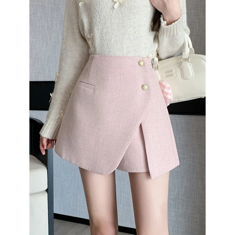 Classic Style Woolen Shorts Women's Autumn and Winter New Cover Cross-Body High Waist Boot Pants Small French SlimmingaWide-Leg