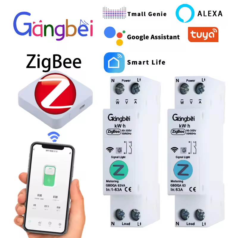 Tuya Zigbee חכם מפסק מתג חכם 1p 63a מעקה דין עבור מתג wifi שליטה מרחוק בבית חכם על ידי האפליקציה gangbei