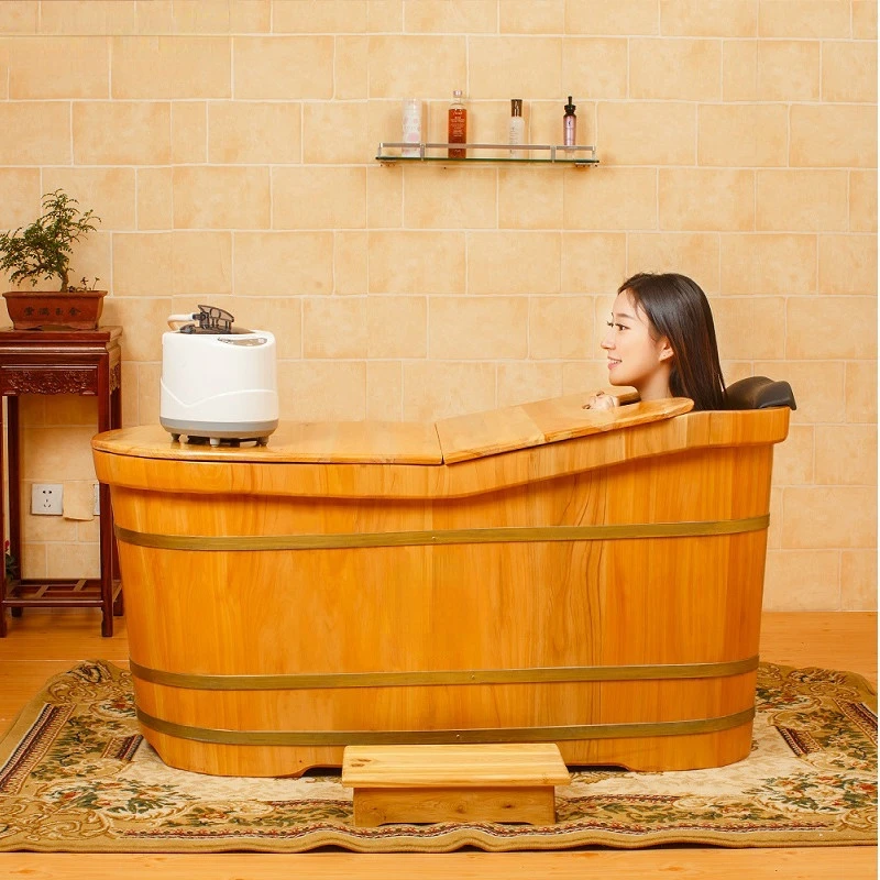 2022New High Quality Bathtub Cask Adult Tub Solid Wood Small Bathroom Furniture Wooden Bath Barrel Home Washing