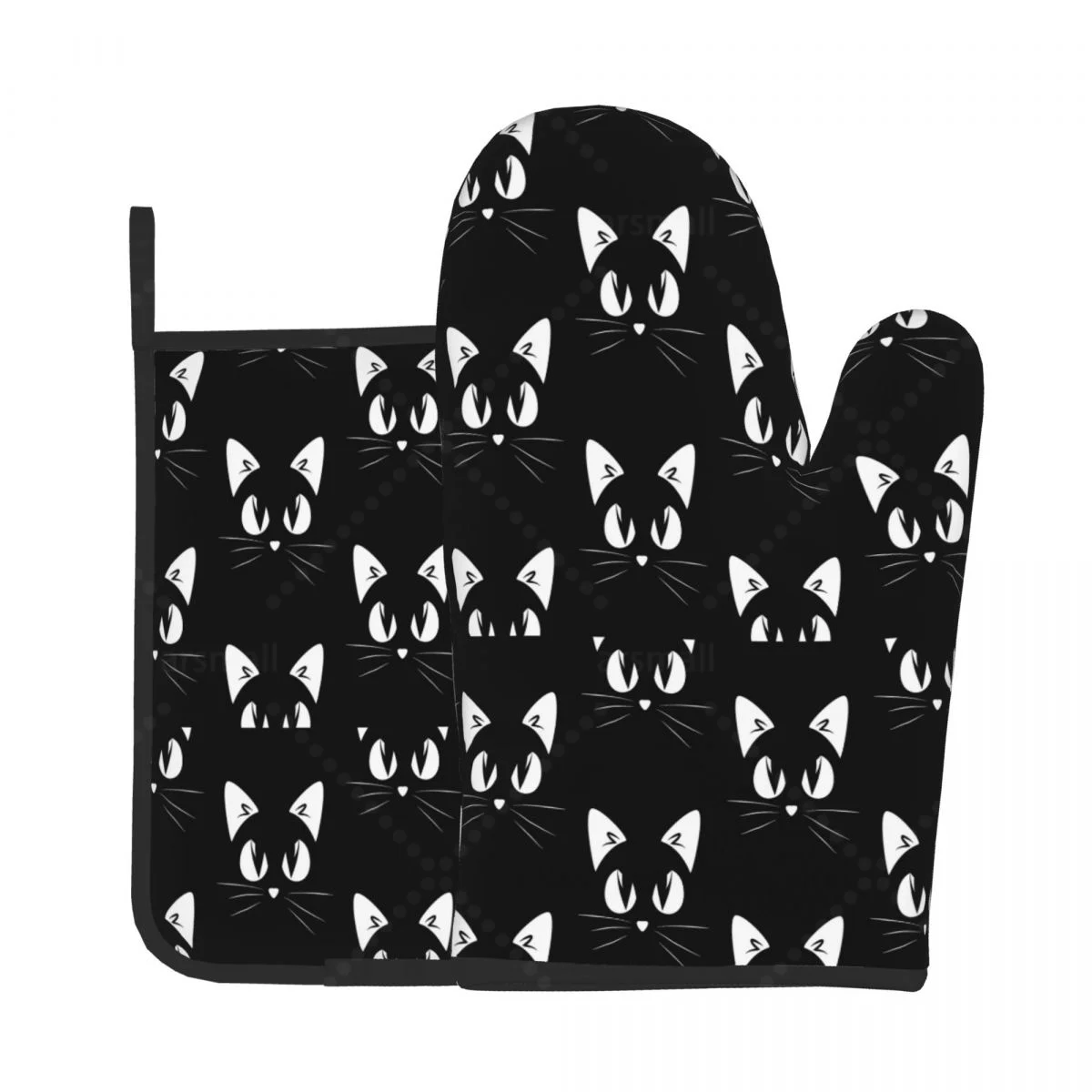 

Colorful Cat Heads Heat Resistant Oven Mitts and Pot Holders Sets Oven Gloves for BBQ Cooking Baking Grilling