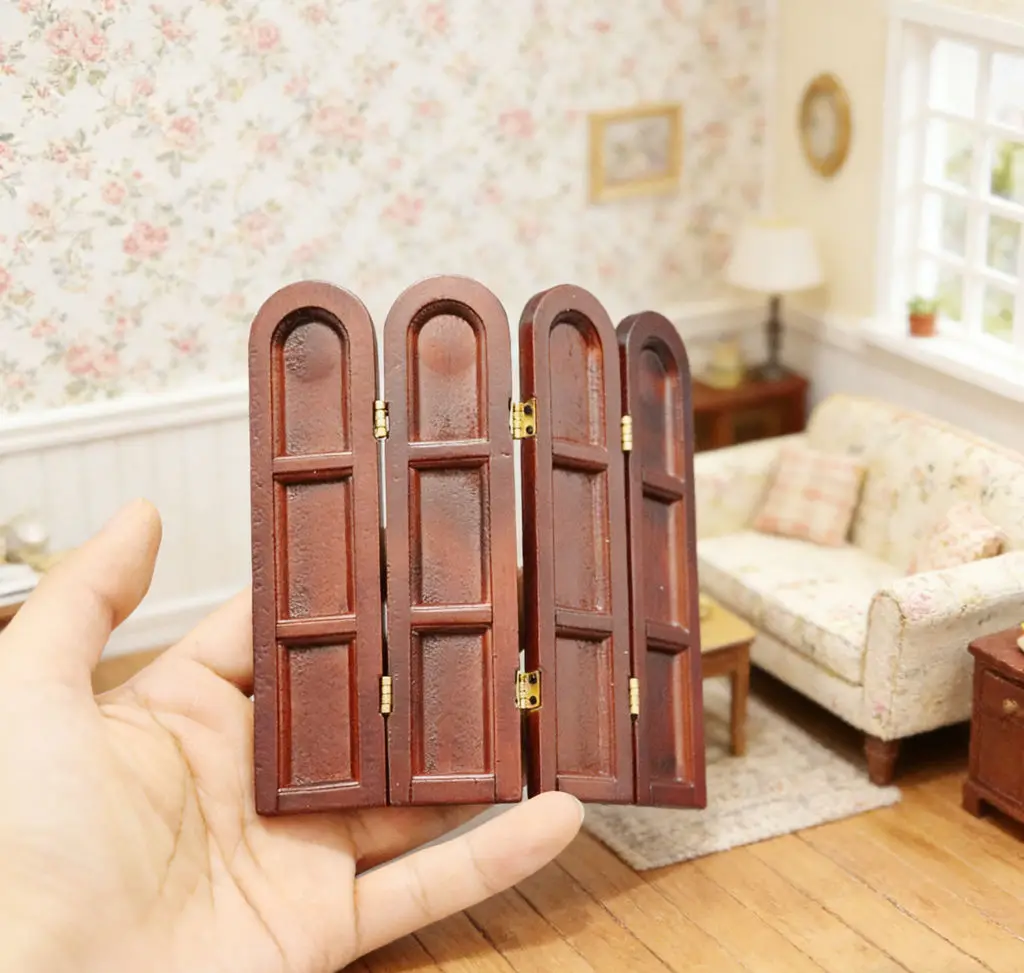 

1:12 Dollhouse Miniature Wooden Screen - Retro Foldable Decor for Study Bathroom Scene Miniature Furniture Model BJD Accessories