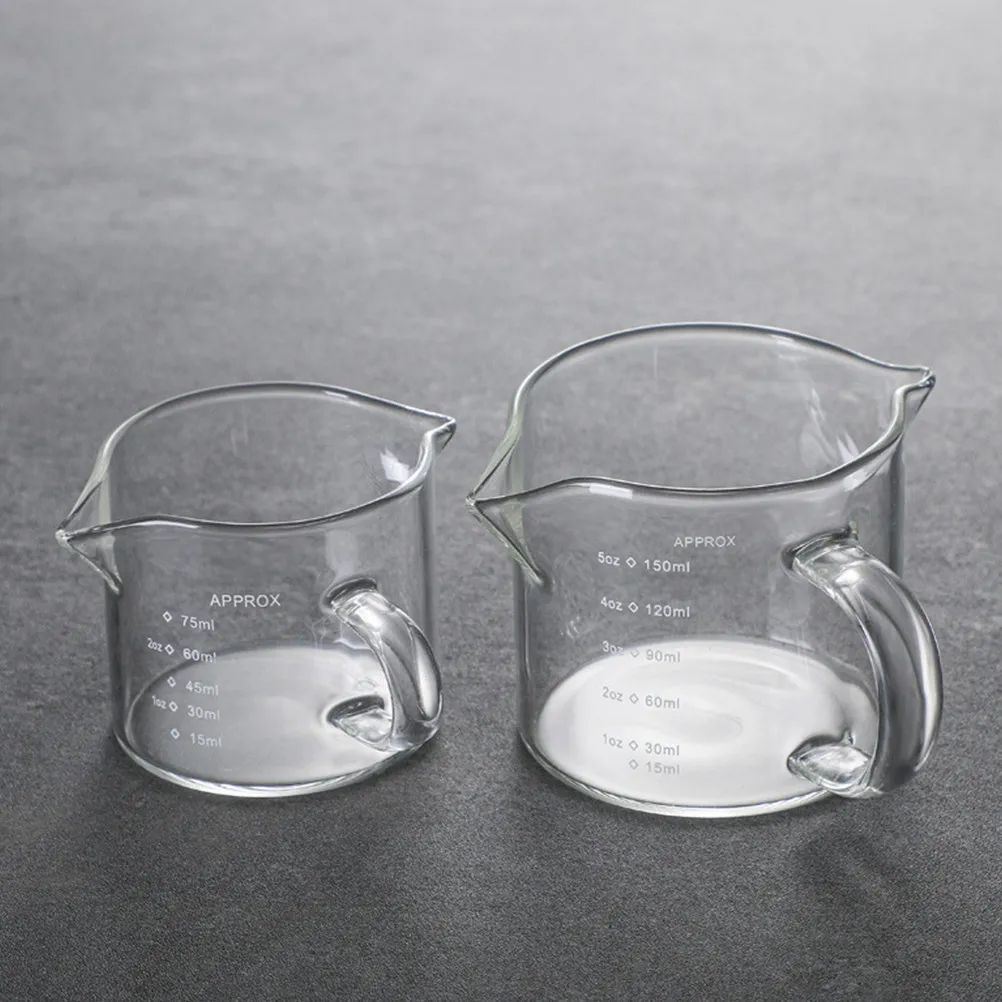 2Pcs Glass Measuring Cup Double Spout Milk Pitcher Coffee Milk Cup Graduated Scale Coffee Bar Latte Art Mug for Kitchen