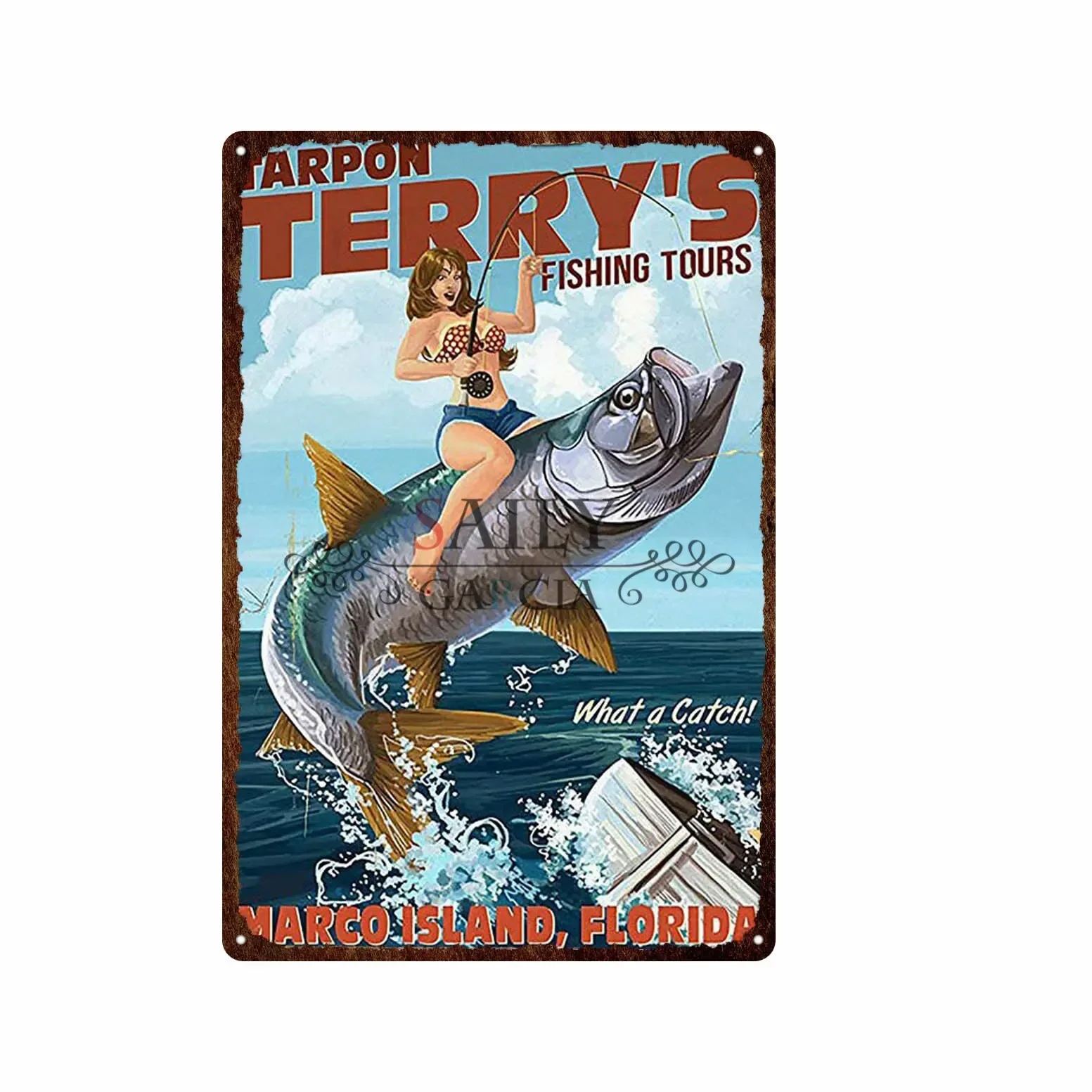 خمر الصيد معدن القصدير تسجيل الاسترخاء والأسماك جدار الفن الحديثة حانة بار ديكور الحيوان الأسماك الملصقات للمنزل ديكور معدن القصدير Sig #6