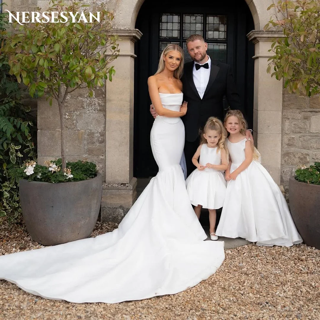 

Nersesyan Элегантные свадебные платья русалки с открытыми плечами плиссированное эластичное атласное платье невесты облегающее свадебное платье по индивидуальному заказу