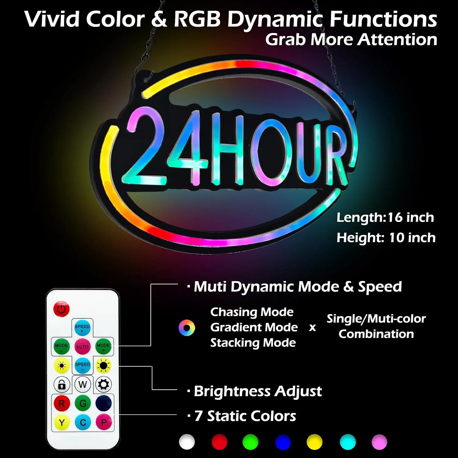 Open Closed Sign LED RGB Window Wall Door Business 24 Hour 16x10 Inch Store Restaurant Bar Salon