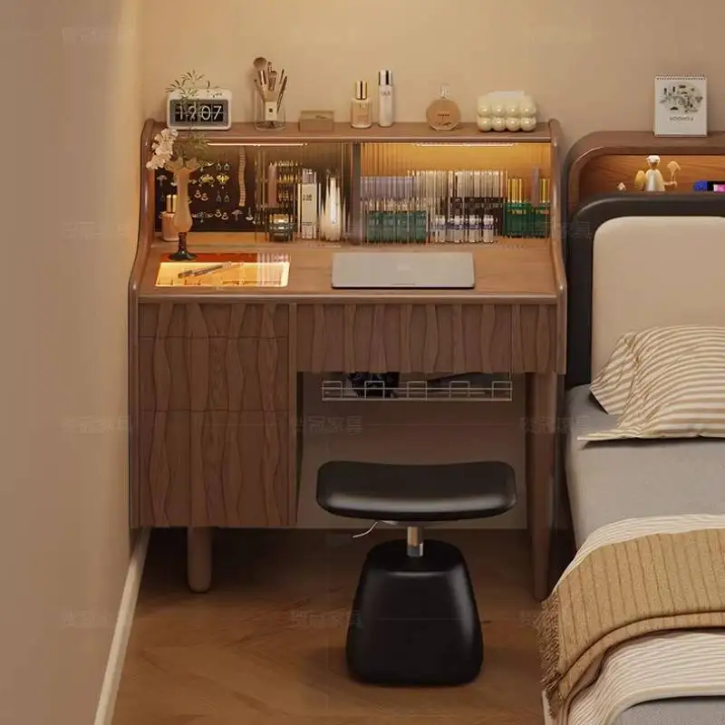 Led Brown Light Makeup Table Glass Vintage Drawers Organizer Bedroom Vanity Desk Dressing Compact Tocador Mueble Furniture Home