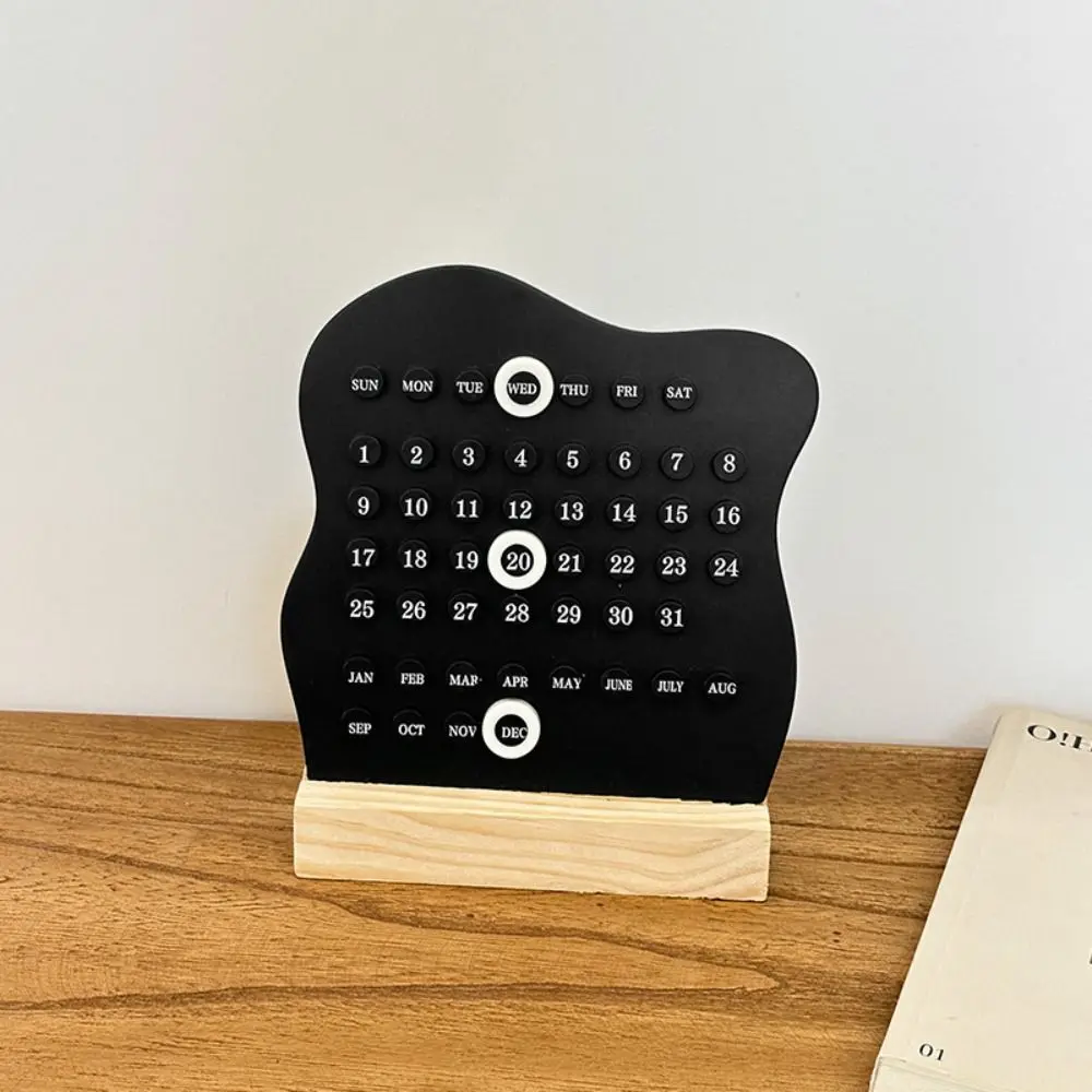 

Creative Manual Perpetual Calendar 3 Rings Adjustable Montessori Calendar Month Date Display Wooden Base Wooden Desk Calendar