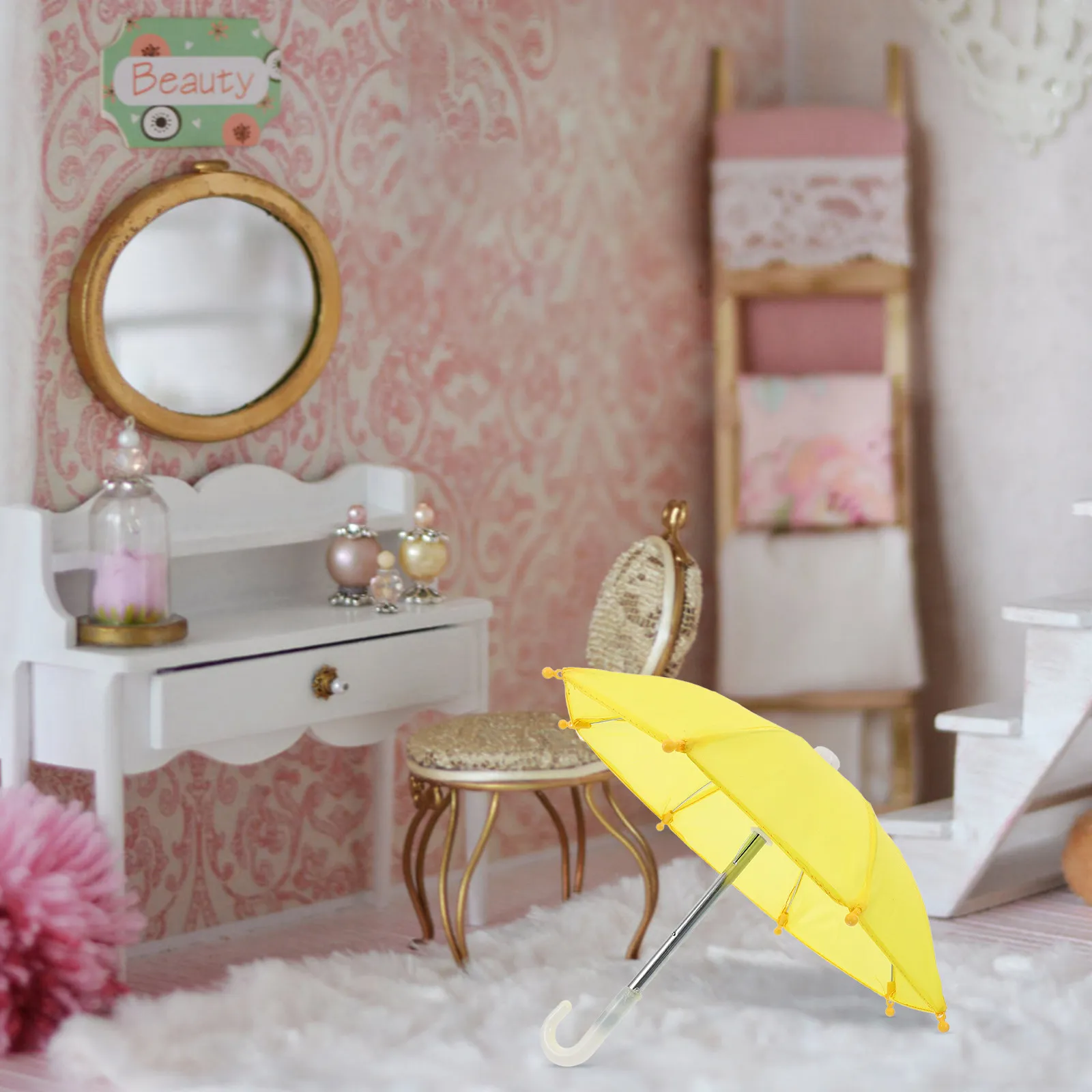 

5Pcs Mini Umbrella Decoration for Mini House Exquisite Workmanship Solid Color Tiny Home Ornament Realistic Scale Miniature