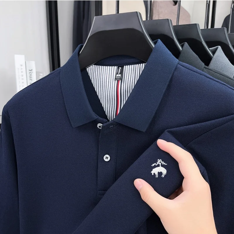 

Luxury custom spring and autumn new mens long sleeved comfortable skin friendly POLO shirt exquisite brand animal embroidery top