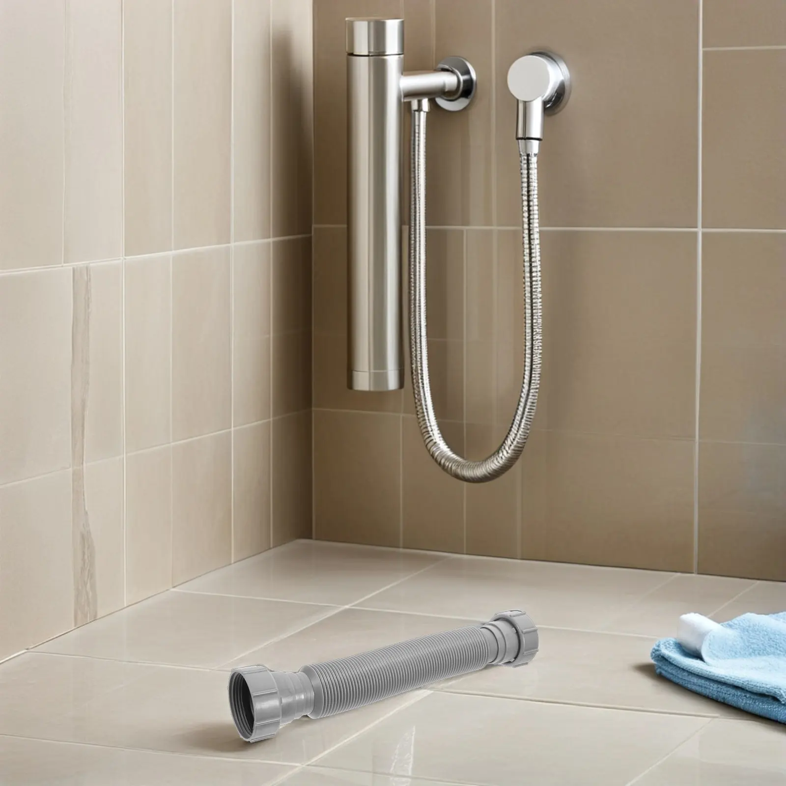Telescopic Drain Hose 3 Piece Flexible Expandable Sink Pipe for Kitchen Bathroom Basin Angled Connection