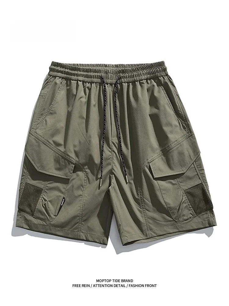 MMOPTOP Men's Outdoor Workwear Quick Dry Loose Fit Drawstring Five-Quarter Pants Breathable Comfortable Summer Fashion Brand
