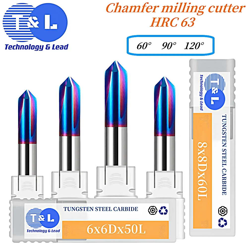 قاطع طحن كربيد T & L ، لقمة نقش لإزالة الأزيز ، مطحنة نهاية CNC ، الشطب ، 60 ، 90 ، درجة ، 2 ، 3 فلوت ، HRC63