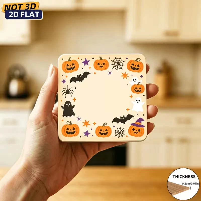 Halloween Pumpkin And Ghost Coasters Set of 4 Autumn Holiday Coaster Decorations for Day of the Dead Tabletop Accessories