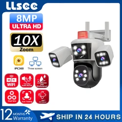 LLSEE 12MP,8K,3-lens,Wifi surveillance camera,10x zoom,CCTV outdoor WIFI camera,IP camera,PTZ security protection