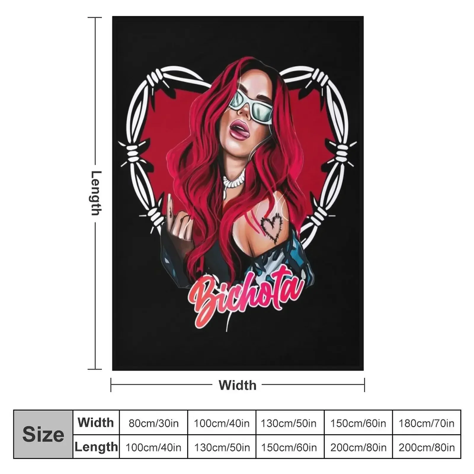 Karol G with red Hair Illustration with Bichota Throw Blanket Large halloween cosplay anime Blankets