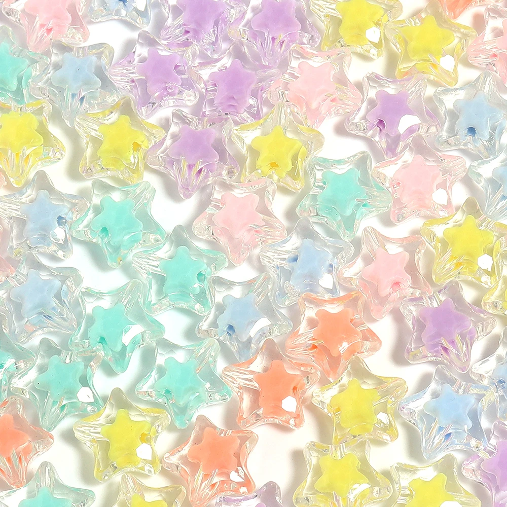 50Pcs/Lot 16mm Acrylic Beads Transparent Mixed Color Pentagram Shape Hole Size 2mm Loose Beads Diy Charm Jewelry Bracelet