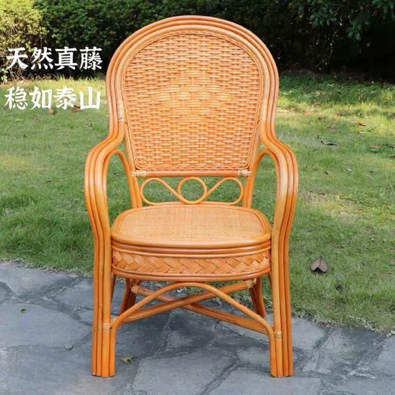 Single elderly household back chair, natural rattan, leisure balcony tables and chairs