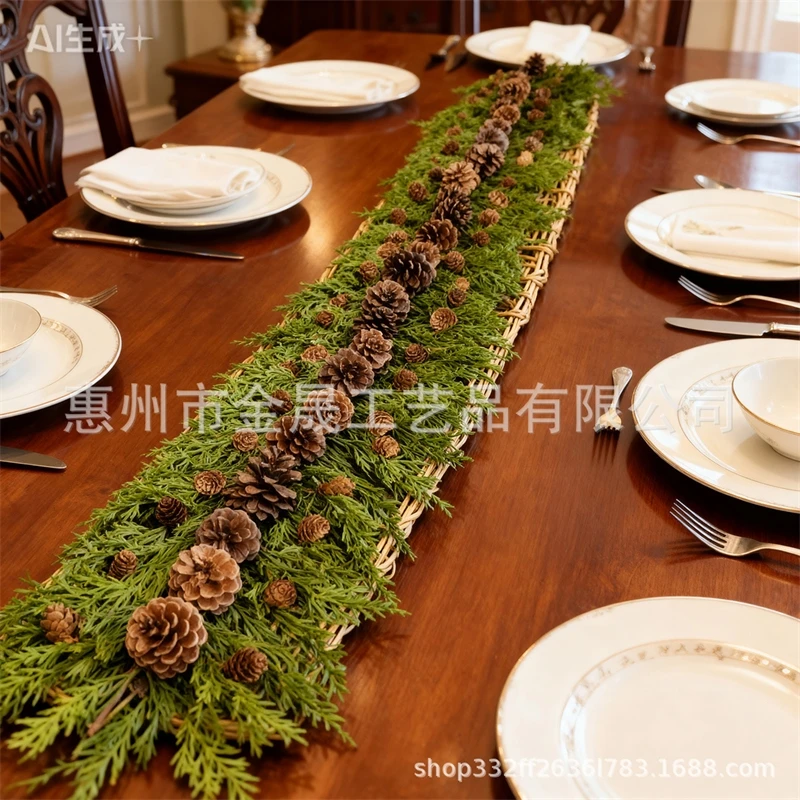 

Искусственная сосновая гирлянда с сосновыми шишками и ветками из ротанга для рождественского стола, центральная часть, уютный домашний декор в деревенском стиле для пар, подарок