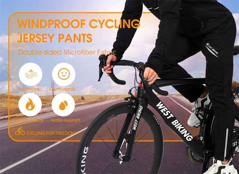 WEST BIKING Fahrradhose Winter Thermo-Fleece Reflektierende Warme Winddichte Herrenhose Wasserabweisende Outdoor-Langhose – Detail 1