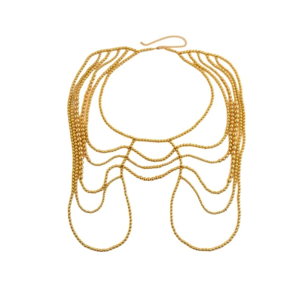 

Fashion Luxury Beaded Waist Chain Pearl Punk Shoulder chain Multilayer Hollow Out Women Body Chain Female