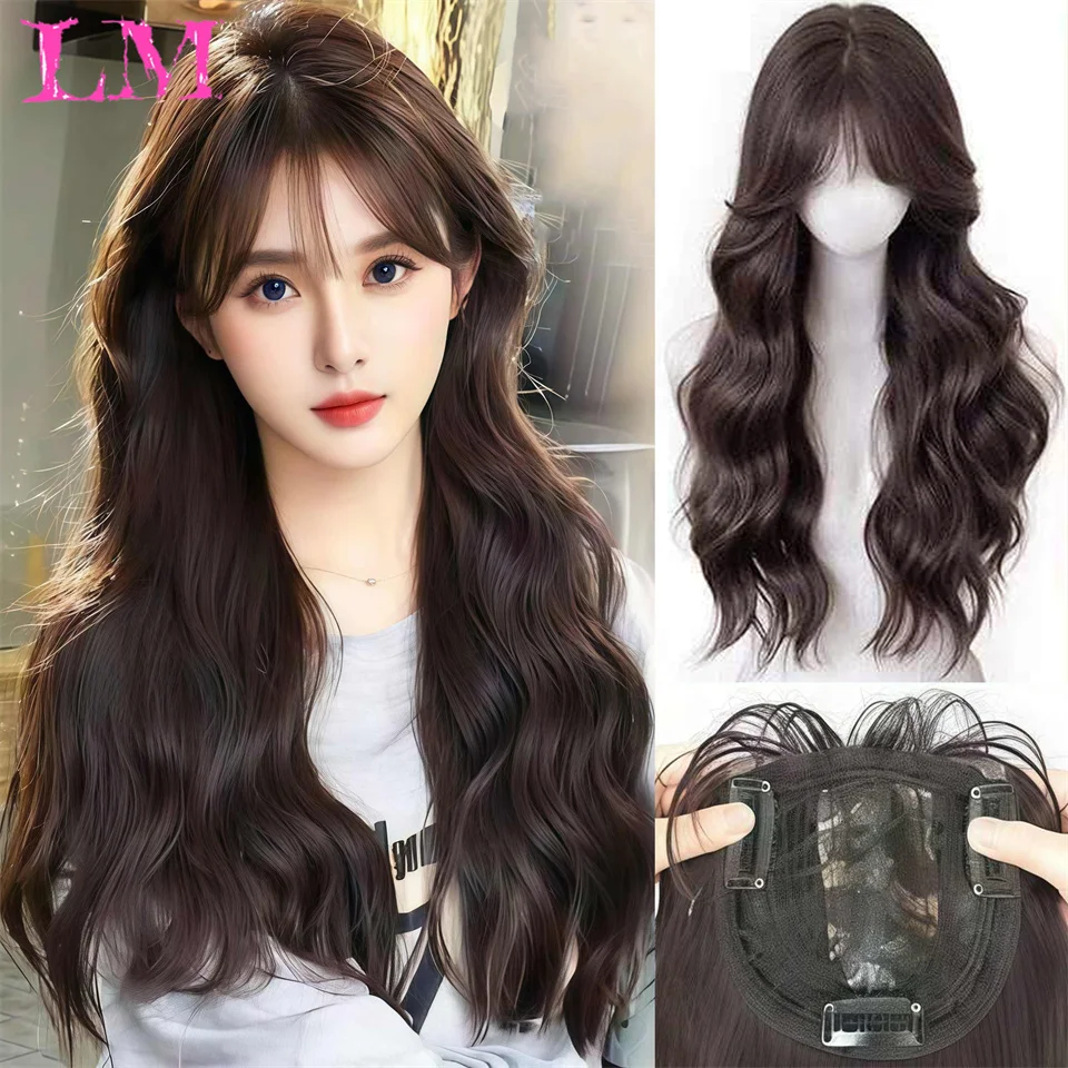 

LM Topper Hair Piece Invisible Seamless Long Straight Wig Bangs Clip Overhead Natural Invisible Replacement Cover White Hair
