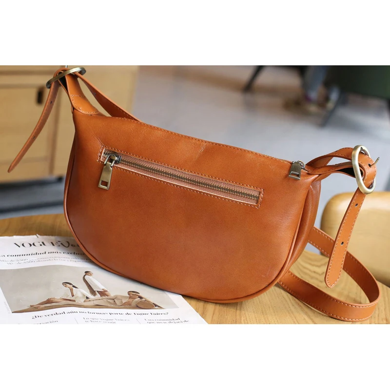 Vegetable Tanned Leather Hobos Shoulder Bag, 100% Real Cow Skin, Female Messenger Bag,Women Genuine Leather Crossbody Bag, D450