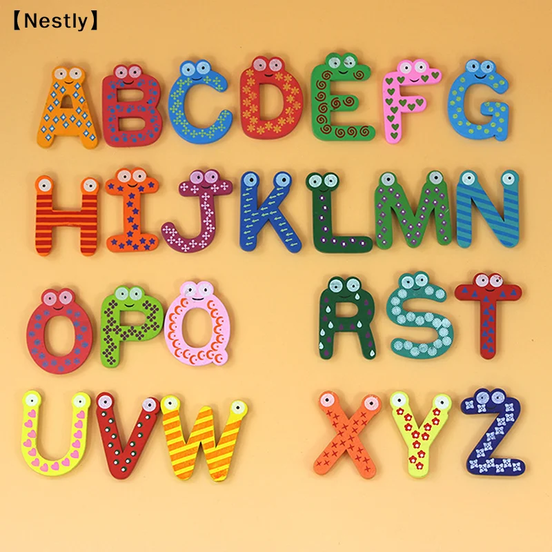 1Set Magnetic Learning Alphabet Letters Fridge Magnets Refrigerator Stickers Wooden Educational Kids Toys for Children〔Nest〕