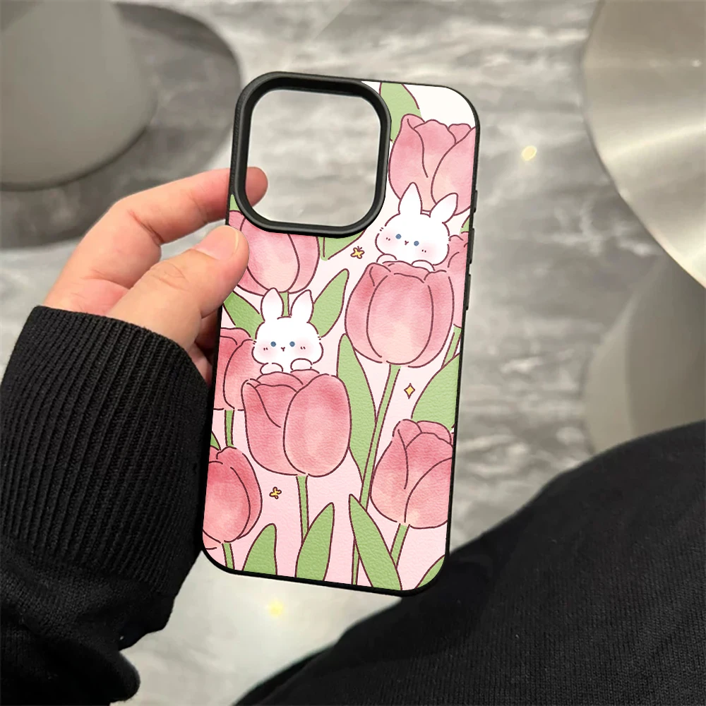 Rosa Tulpe Weißer Hase Handyhülle für iPhone 17 16 15 14 13 12 Pro Max 16 15 14 Plus 17 16 15 14 Pro 17Air Silikon Matte Hülle – Detail 8