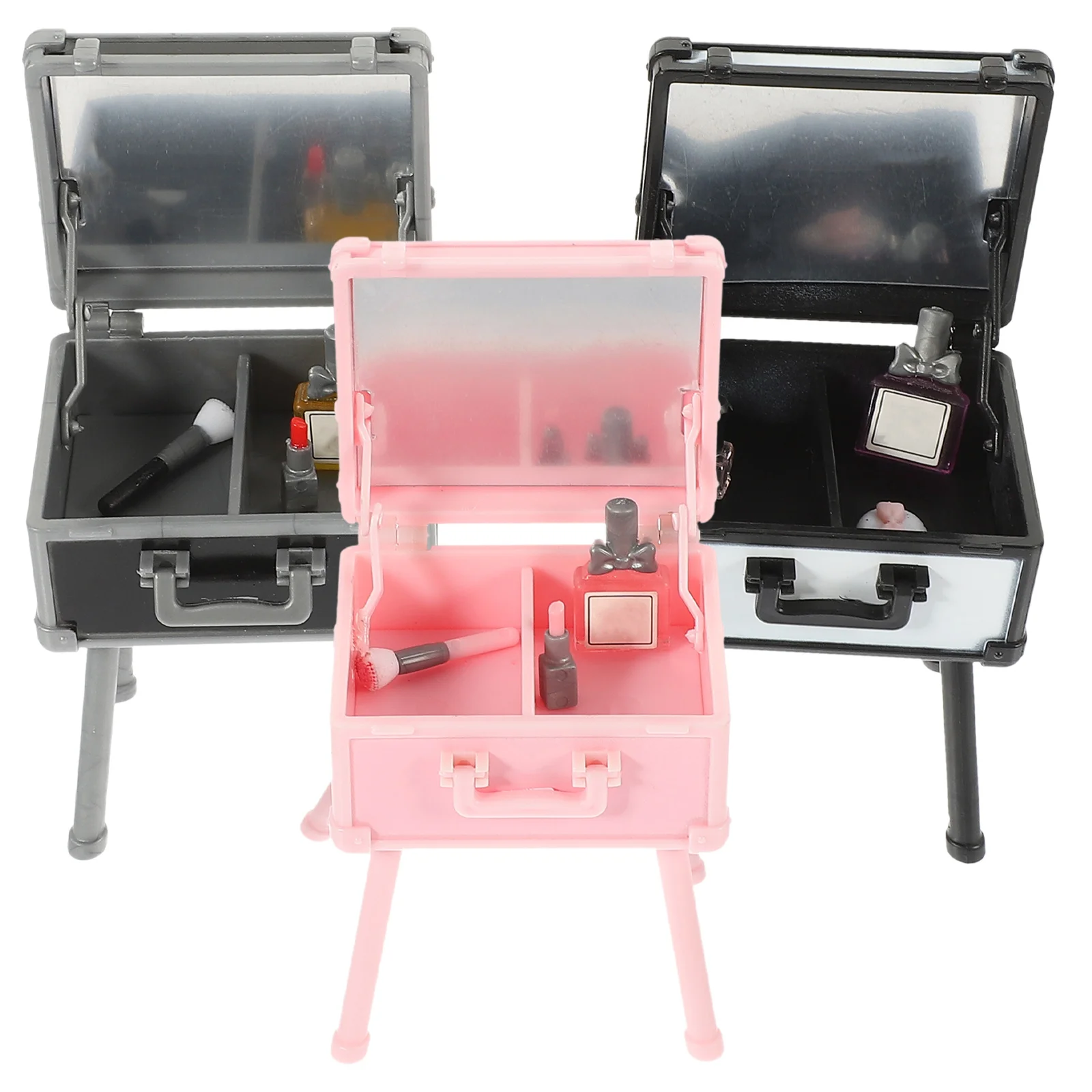 

3pcs Simulation Mini Makeup Box House Decoration Vanity Table Small Accessory Mini Lipstick Perfume White Pink Black Toy