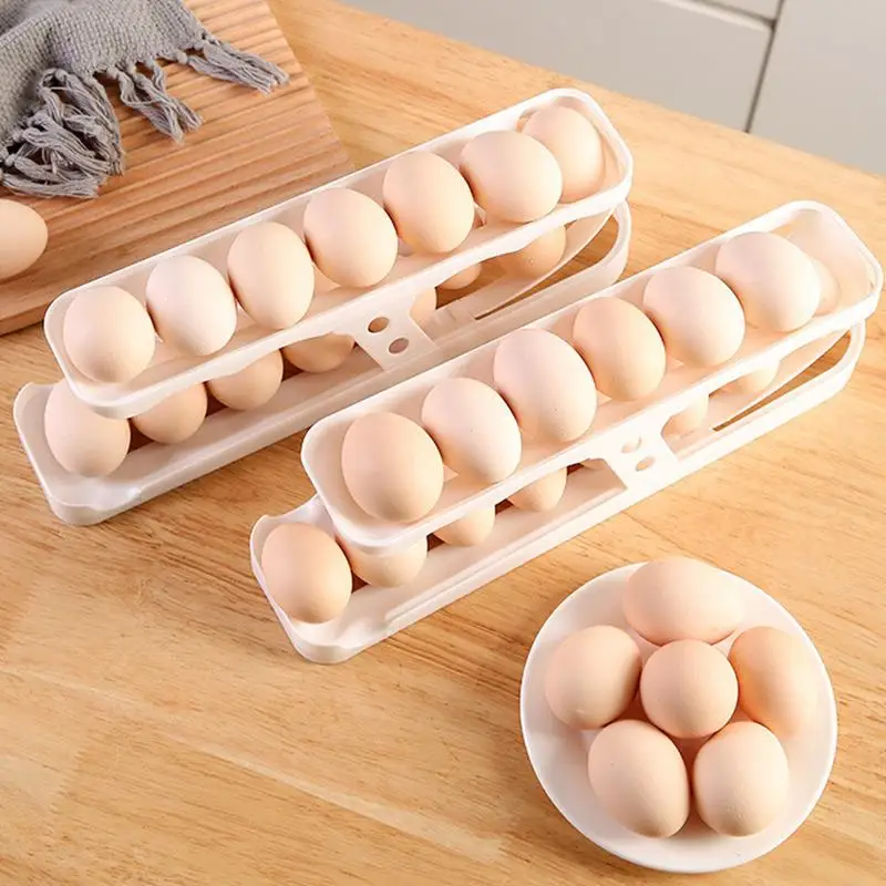 Automatic Scrolling Egg Rack Rolldown Refrigerator Egg Dispenser Egg Storage Slide Box Kitchen Egg Storage Tray for Refrigerator