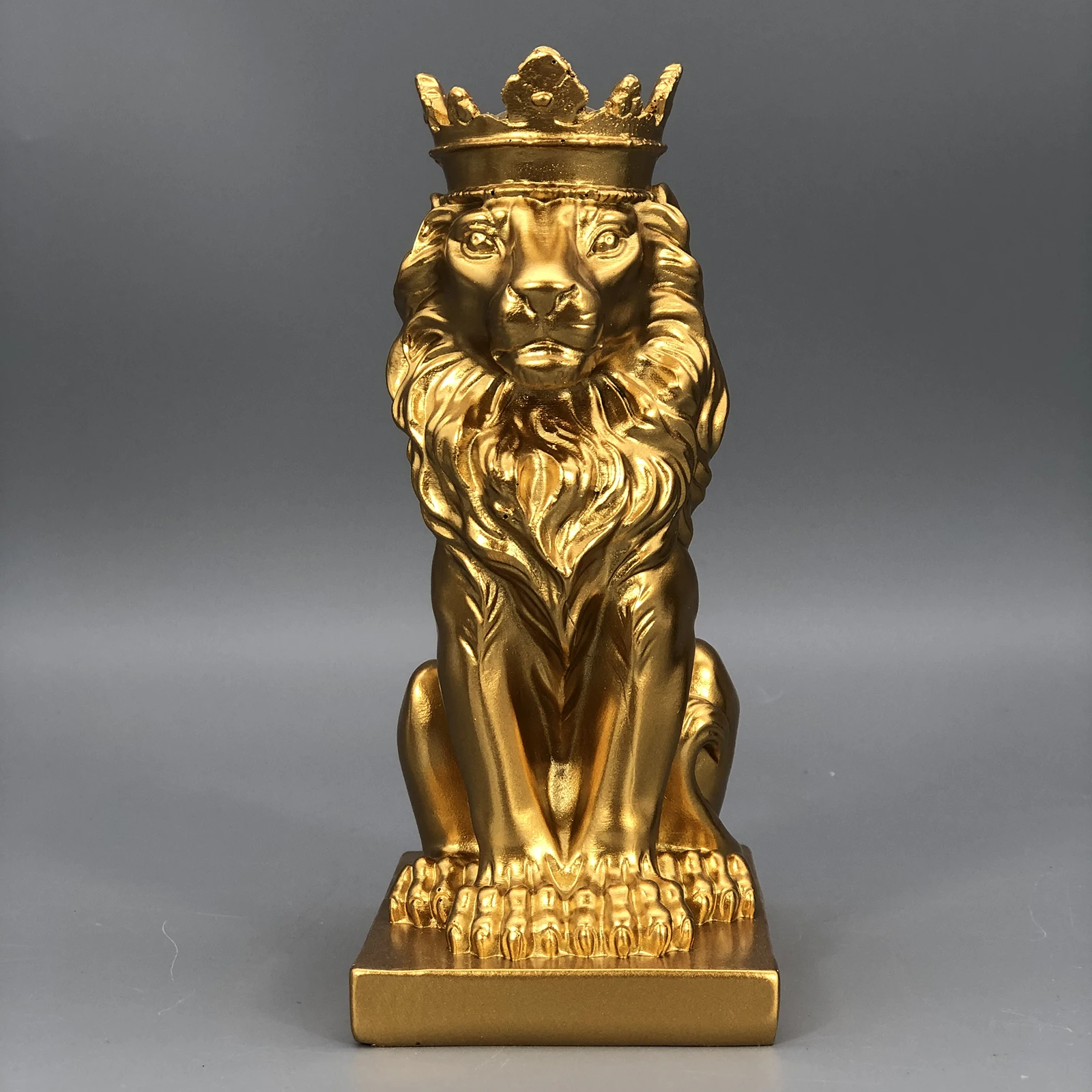 Lion with Crown Statue Table Decoration Height 14.5cm Fengshui Decor Decorative Hand Painted for Study Room Lightweight