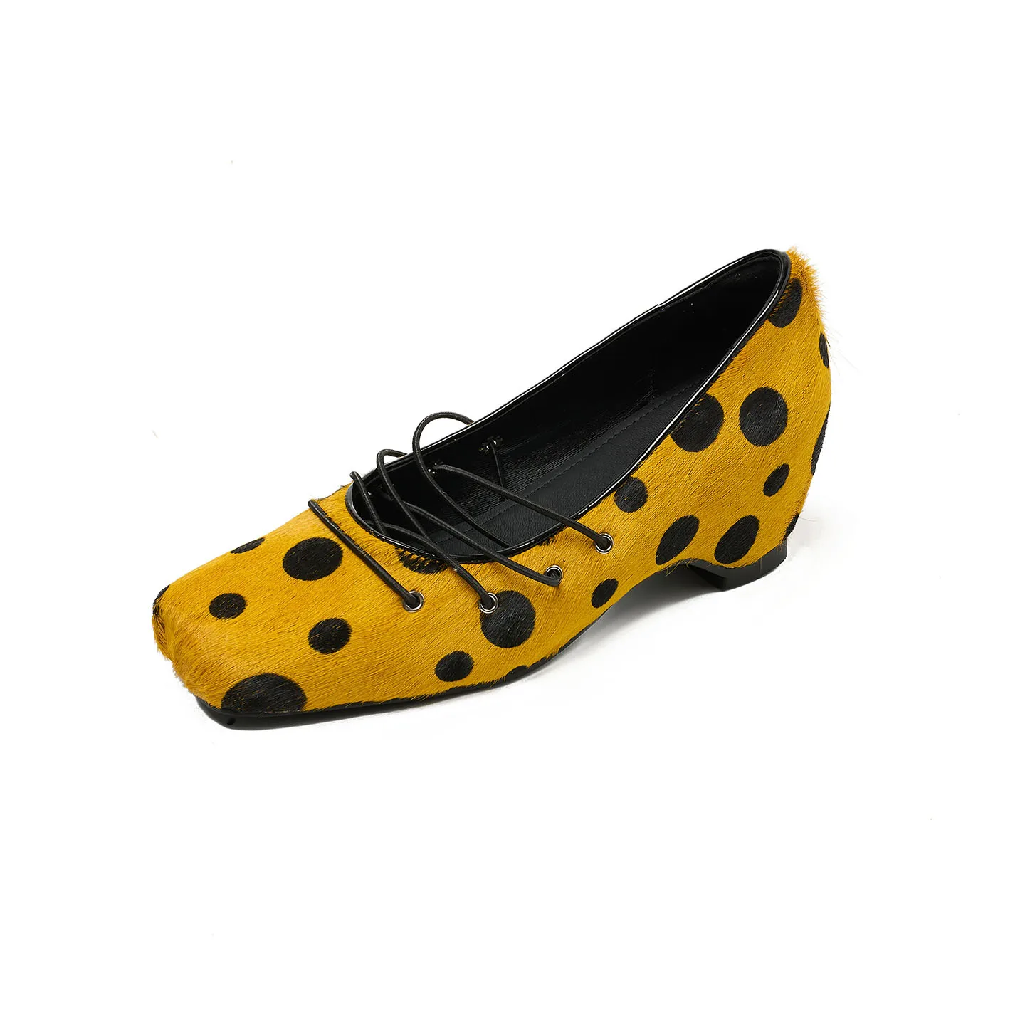 

Женские туфли из натуральной кожи с отделкой из конского волоса, квадратный носок, высокие каблуки, модные туфли на платформе, элегантные женские сандалии в горошек