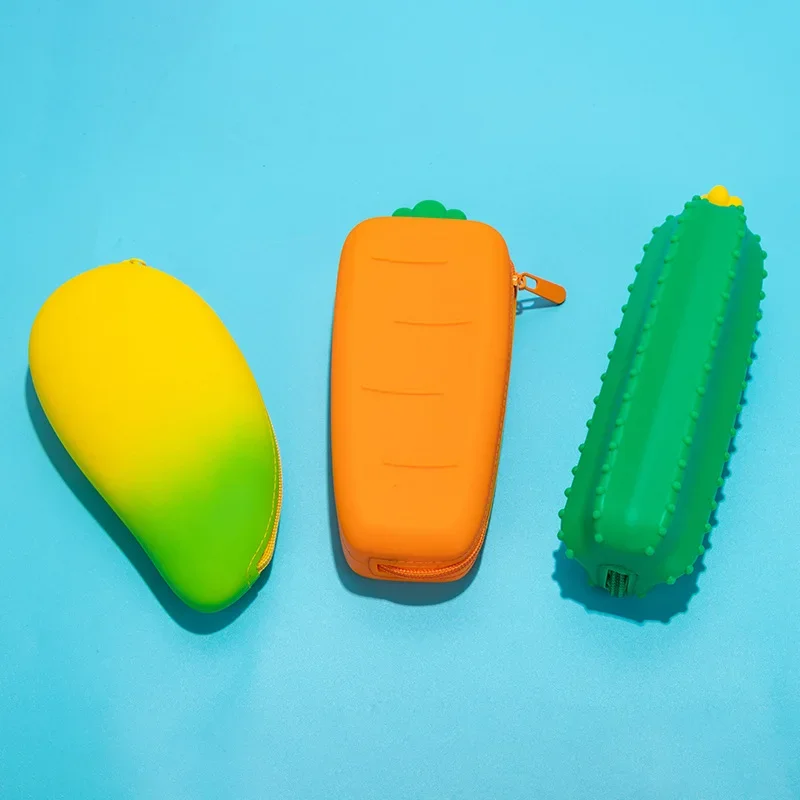 1 Pc Novelty Carrot Cactus Mango Silicone Pencil Case Stationery Storage Bag School Pencil Box Pencil Bag Gift Stationery