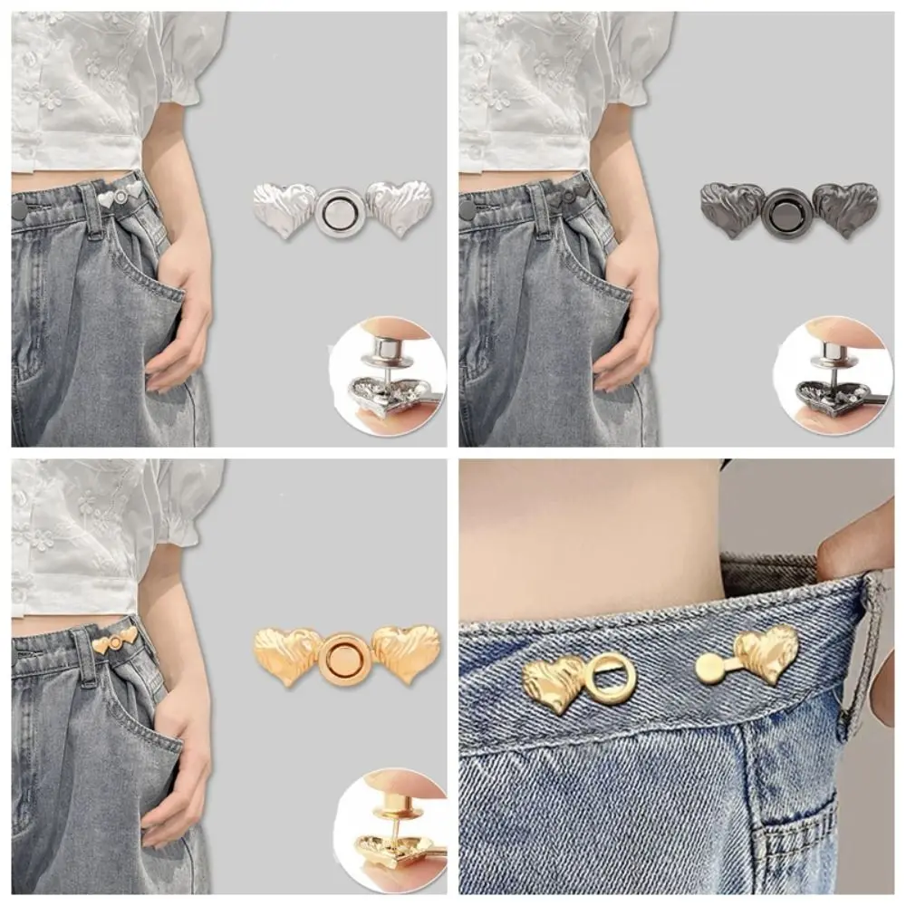 Removable Waist Buckle Button Clasps Clothing Accessories Love Heart Multicolor Adjustable Waist Clip DIY Snap Button Trousers